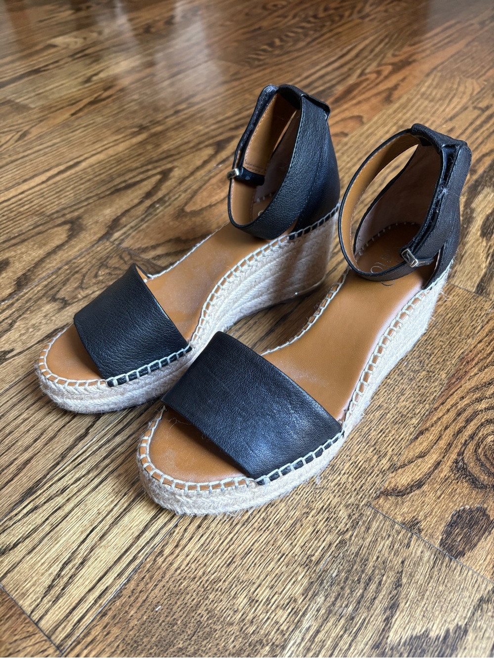 Franco Sarto Black Espadrille Ankle-Strap Wedges